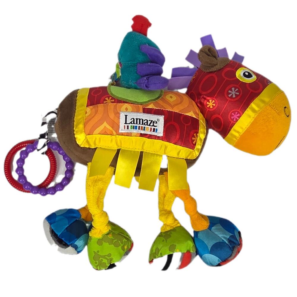 LAMAZE SIR PRANCE‑A‑LOT SENSORY MULTICOLOR HORSE CLIP‑ON TOY – RATTLE & CRINKLE